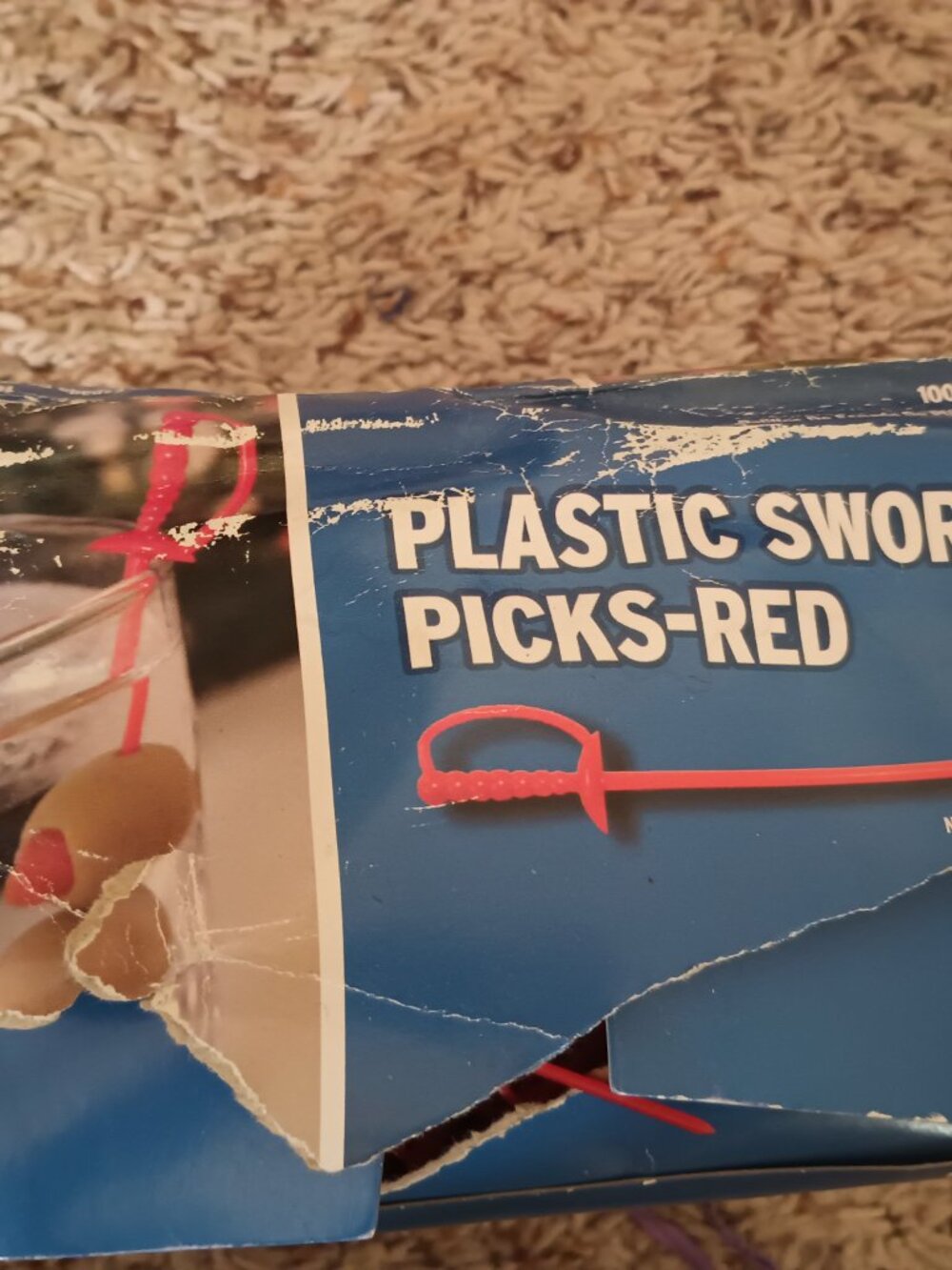 1000 Count Red Plastic Sword Cocktail Picks - Open box